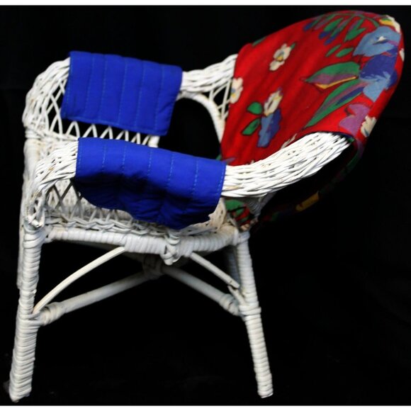 Vtg Wicker Baby Doll Bear Display Patio Chair Plant Stand Fabric Cover - Picture 4 of 9